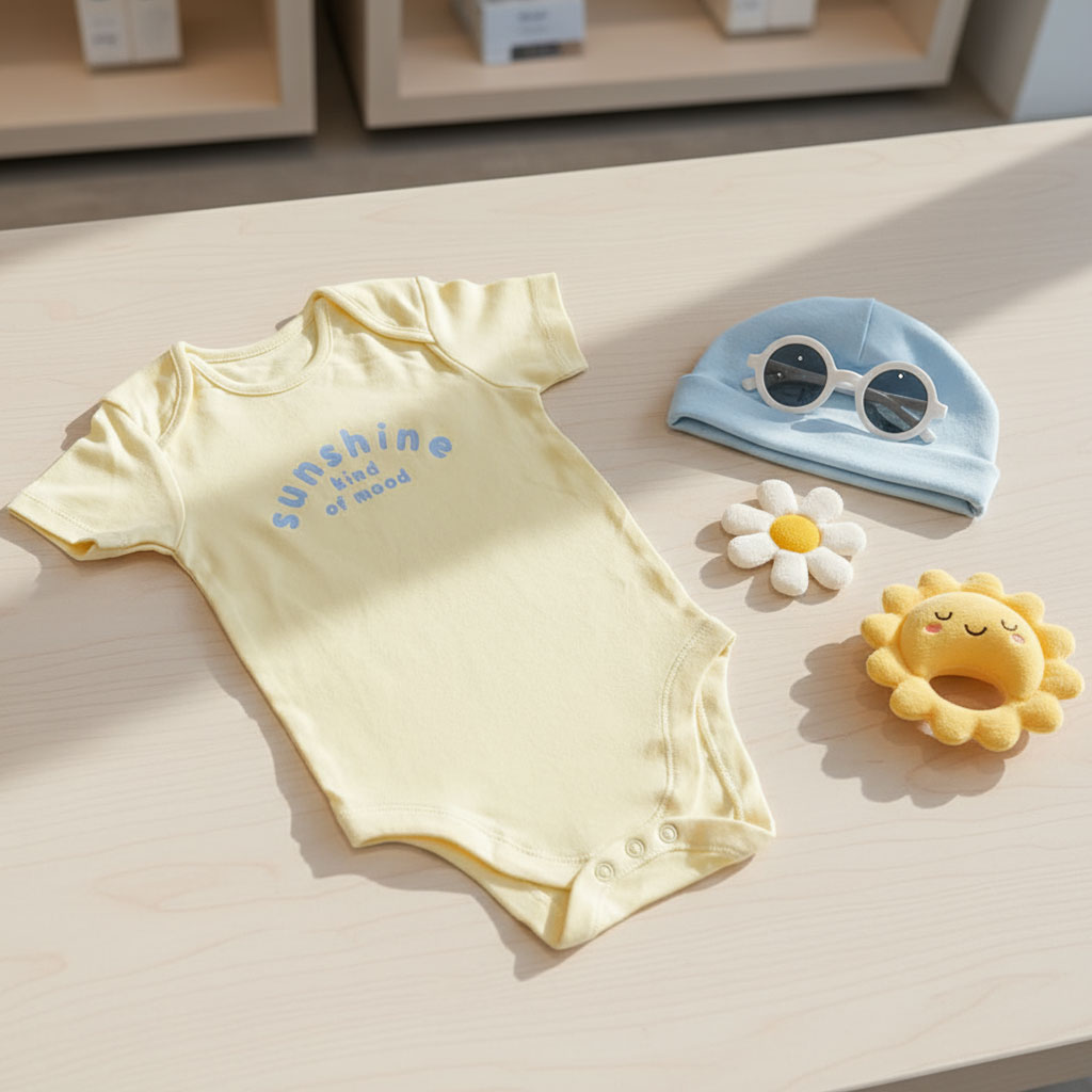 5474 بادی نوزادی آستین کوتاه زرد طرح Sunshine